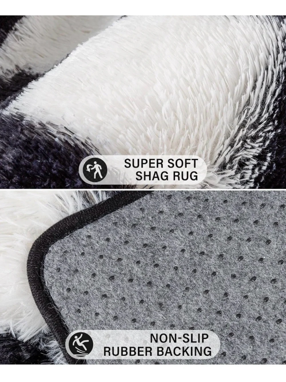 Plush Black and White Diamond Shag Area Rug - Home Accents